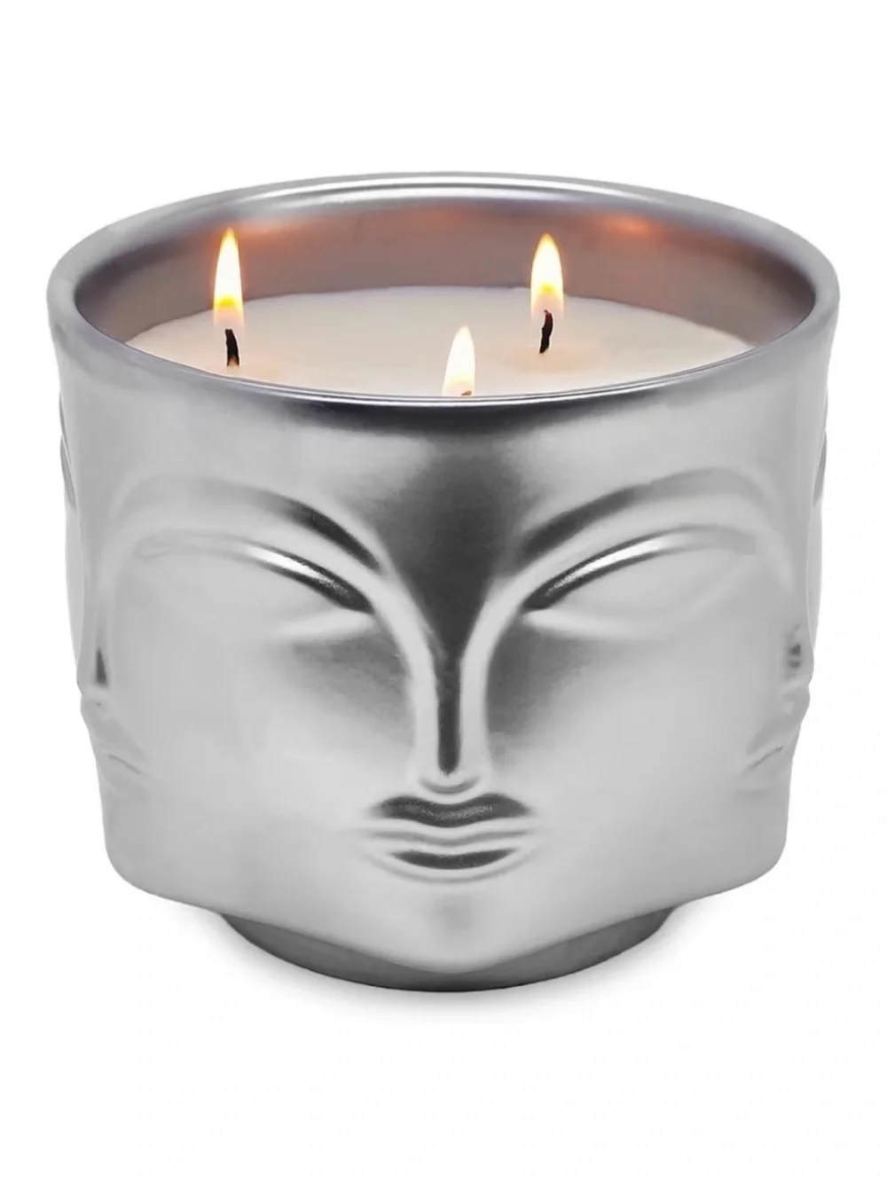 Aromatherapy Three-Wick NIB Silver Face Ceramic 100% Soy Wax 20 Oz. Candle -
